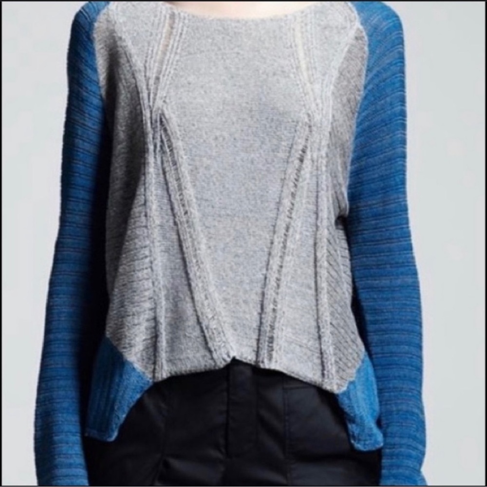 Helmut Lang Gray Blue Color Block Long Sleeve Sweater Size Small